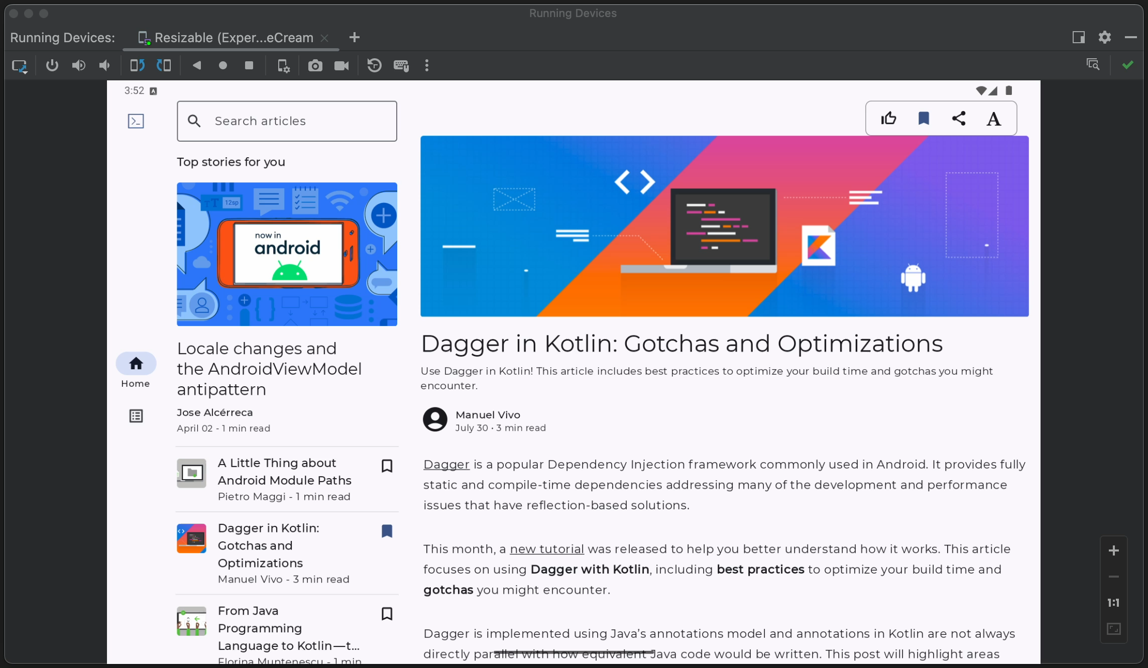 โปรแกรมจำลอง Android แสดงอุปกรณ์ที่ปรับขนาดได้
