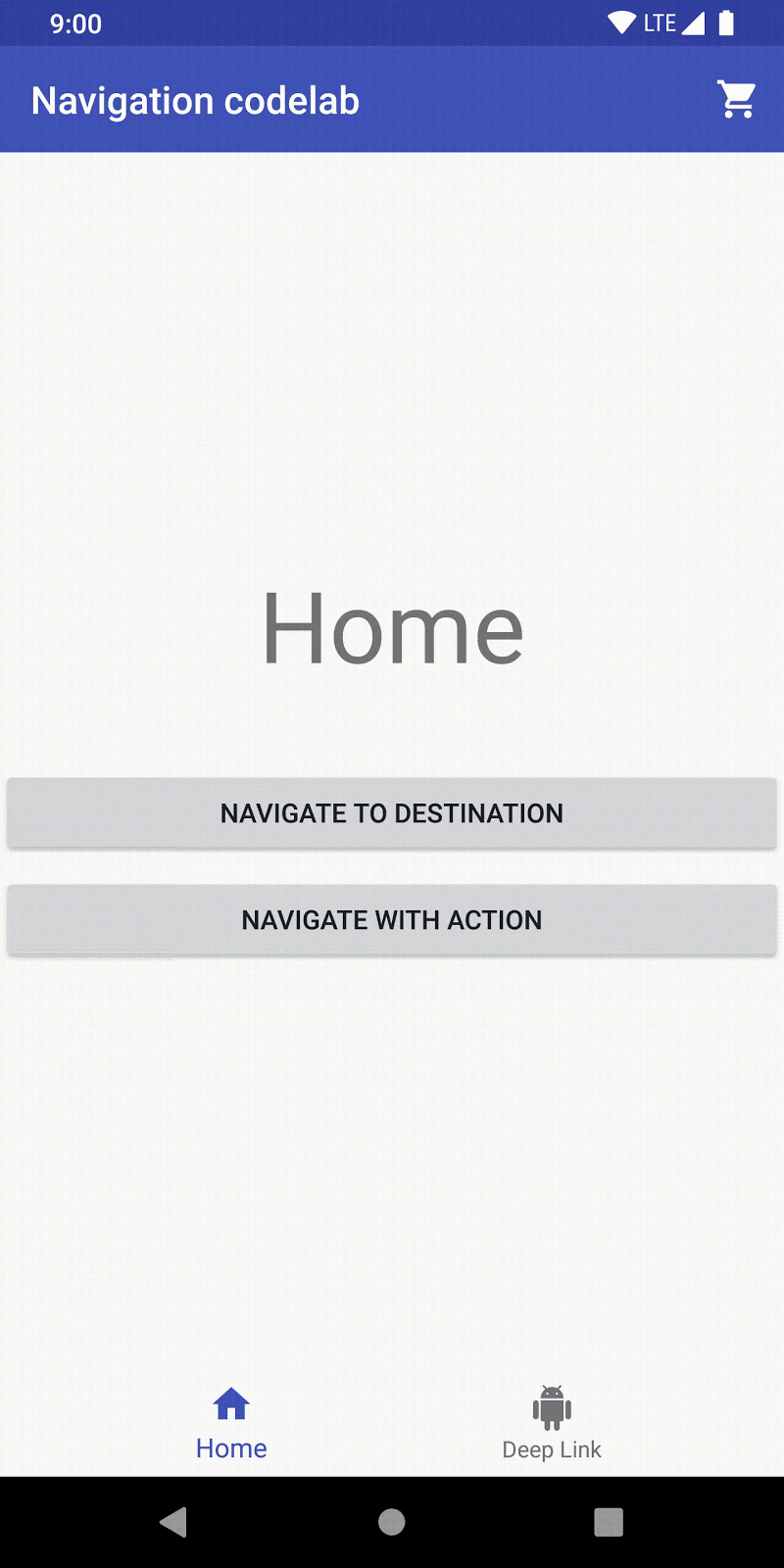 Animasi aplikasi Dari Beranda, pengguna mengklik Navigate to destination dan menuju ke langkah pertama.