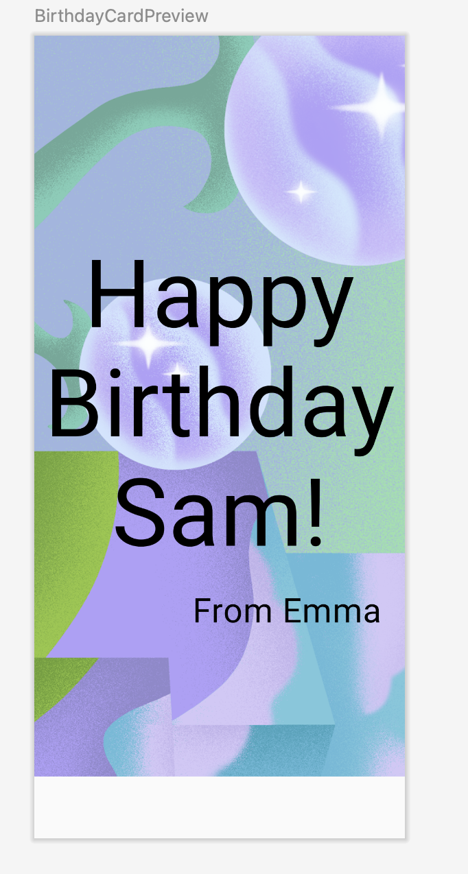 テキストと画像を表示するプレビュー画面。 背景画像を上部に固定しました