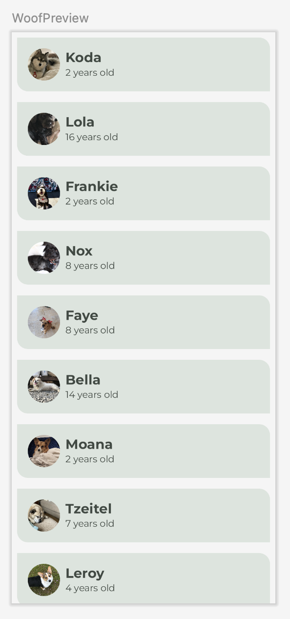 Aperçu de l'application Woof Aperçu de l'application Woof avec la typographie