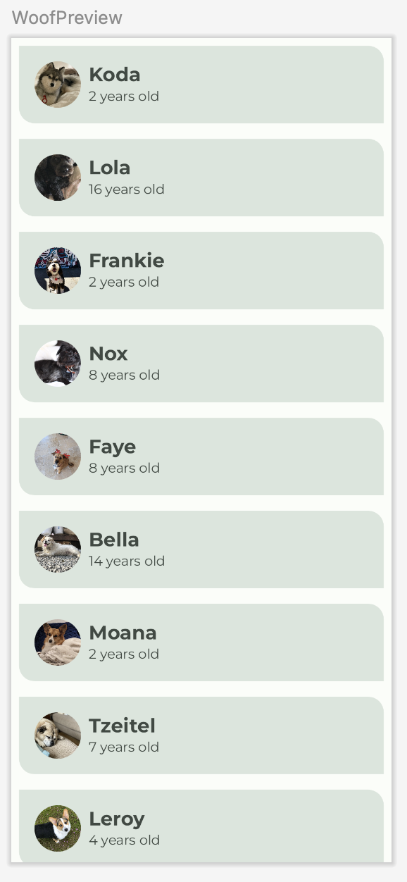 Aperçu de l'application Woof Aperçu de l'application Woof avec les espaces vides