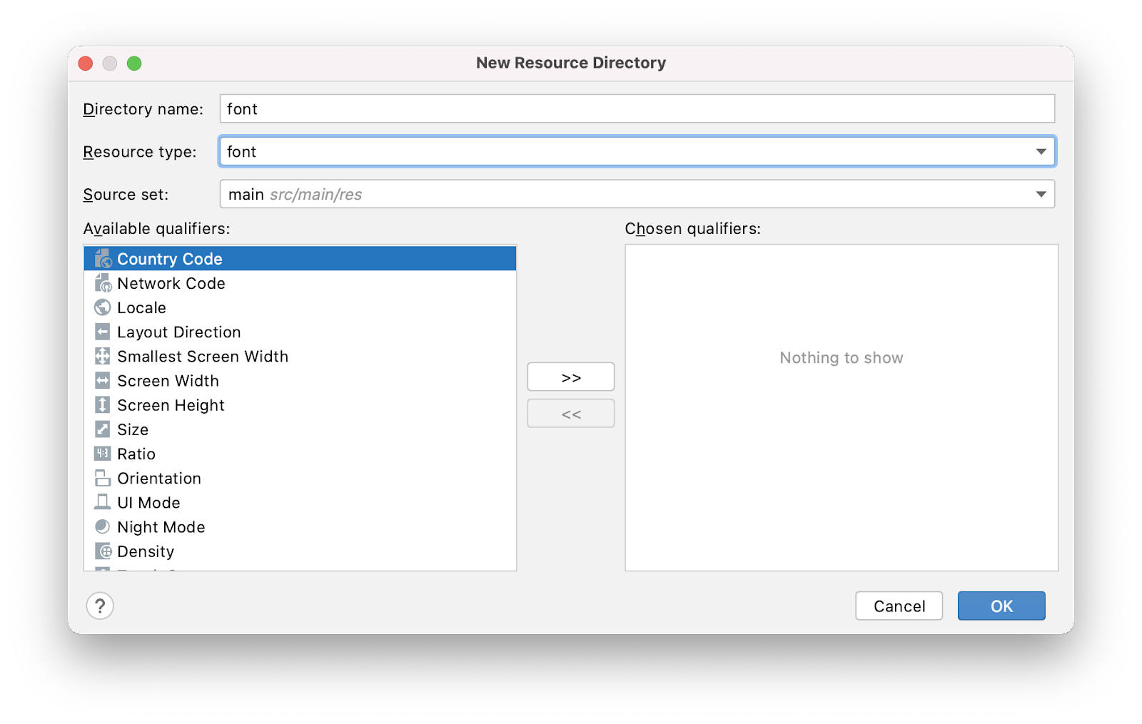 Type part 2 This image shows adding a font directory using the New Resource Directory.