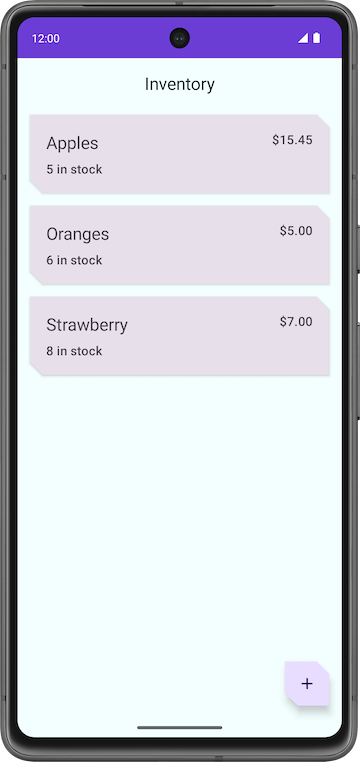 Écran de téléphone avec des articles d'inventaire