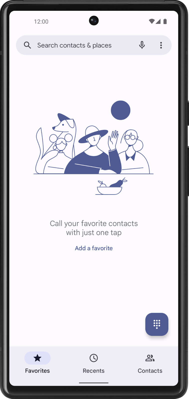 Écran de téléphone affichant l'application Contacts