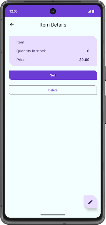 Màn hình Item details (Thông tin về mặt hàng) có dữ liệu trống