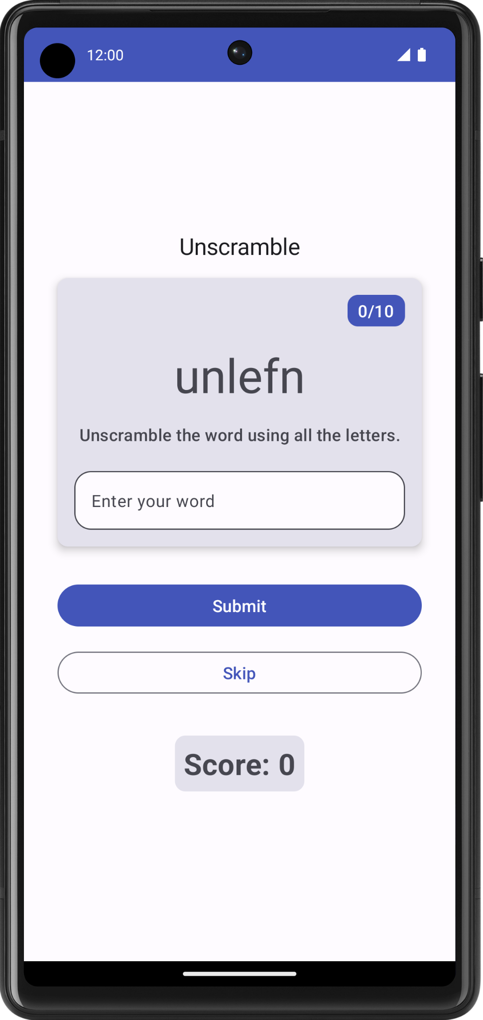 Pantalla del juego con una palabra desordenada 6d93a8e1ba5dad6f.png
