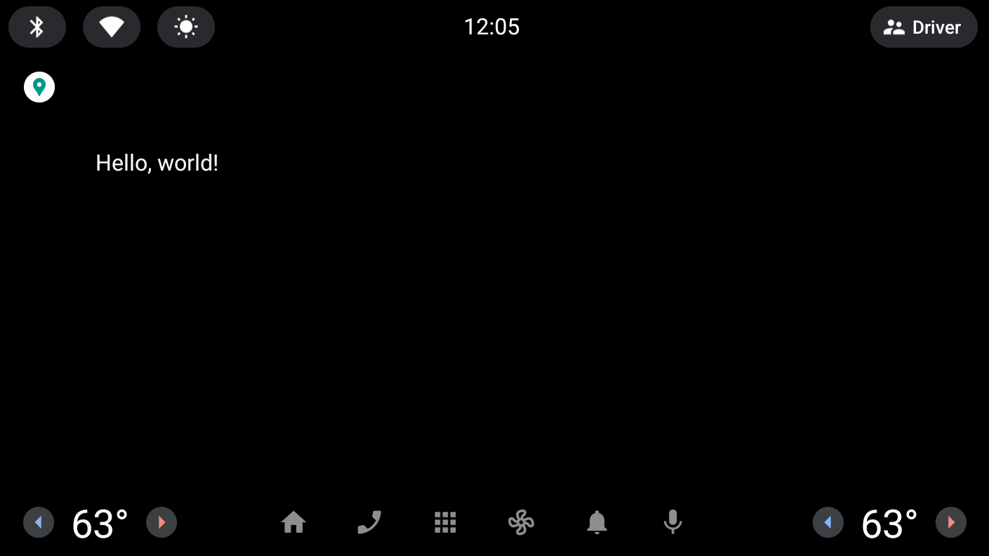 L&#39;application affiche un écran basique avec écrit &quot;Hello, world!&quot;