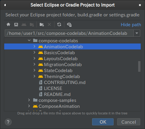 Importation d'un atelier de programmation d'animation dans Android Studio