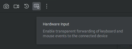 Le mode &quot;Hardware Input&quot; (Saisie matérielle) est activé dans la fenêtre &quot;Running Devices&quot; (Appareils en cours d&#39;exécution). 