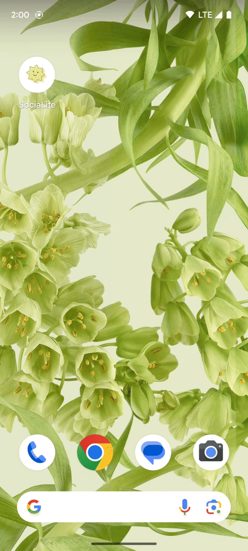 El gesto atrás predictivo de volver a la pantalla principal de la app de SociaLite.