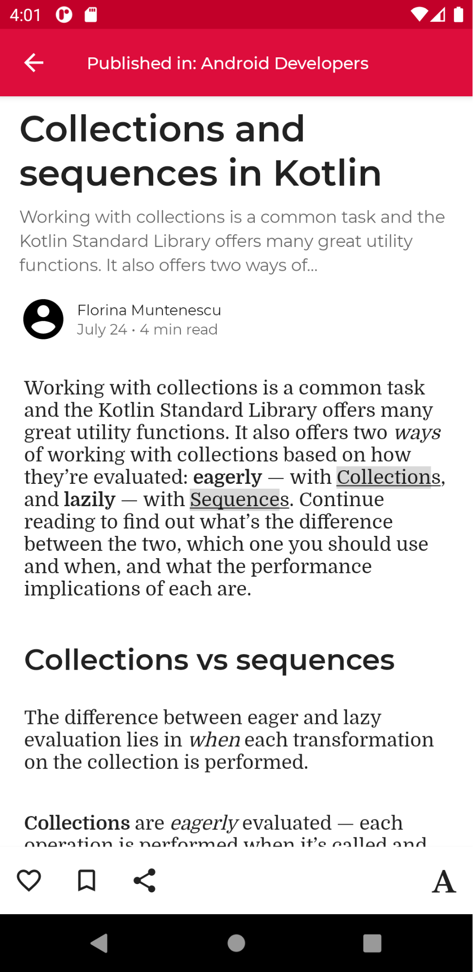 A blog post with article text in a scrollable container.