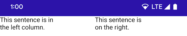 2 列のテキスト レイアウト。左の列には「This sentence is in the left column」とあり、右の列には「This sentence is on the right」とあります。