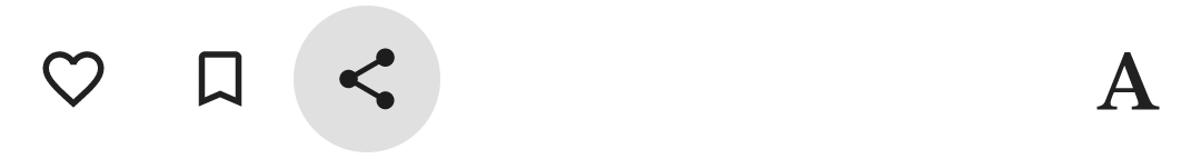 क्लिक किए जा सकने वाले चार आइकॉन की एक स्ट्रिप. इसमें 'शेयर करें' आइकॉन को हाइलाइट किया गया है.