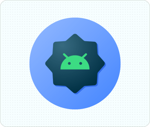 Un GIF que muestra una animación repetitiva del mismo ícono de Android de muestra, en el que se ven diferentes formas según la máscara utilizada: un círculo y, luego, dos tipos diferentes de círculos cuadrados