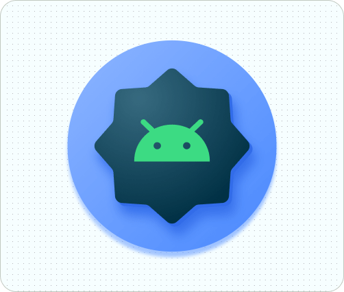 Ảnh GIF minh hoạ ví dụ về 2 biểu tượng mẫu hình tròn của Android, được tạo hiệu ứng động để cho thấy phản hồi của người dùng. Biểu tượng đầu tiên cho thấy biểu trưng Android lắc lư sang trái rồi sang phải, sau đó lên và xuống bên trong vòng tròn. Biểu tượng thứ hai sẽ mở rộng rồi thu nhỏ lại.
