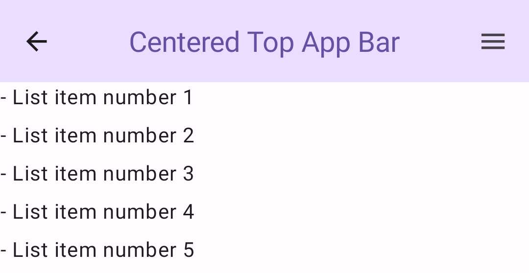 Ejemplo de una barra de la app superior alineada al centro.
