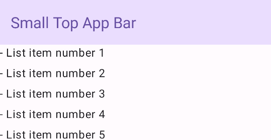 Ejemplo de una barra superior de la app pequeña