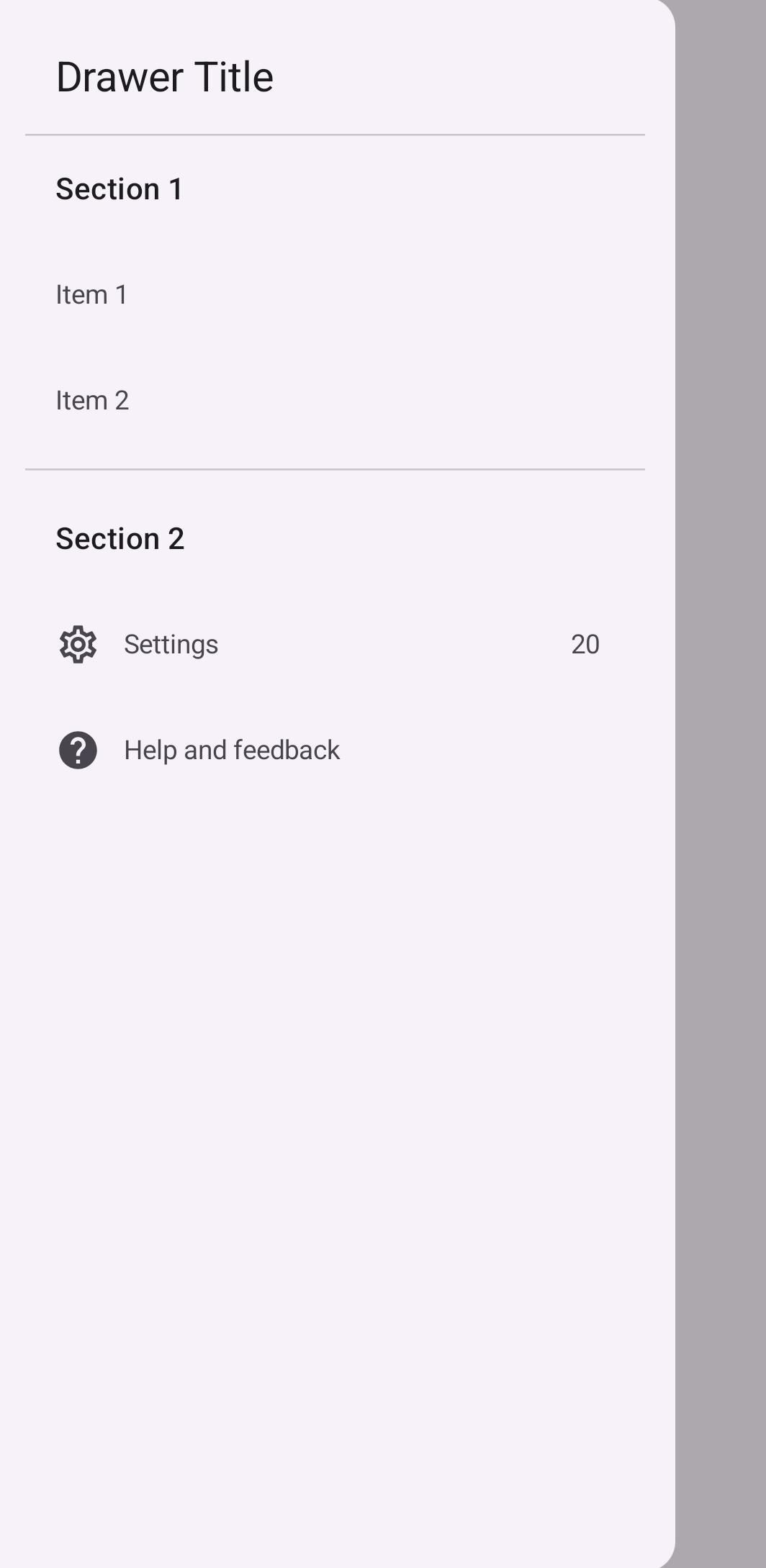 Panneau de navigation détaillé avec deux sections, chacune comportant plusieurs éléments et icônes libellés.