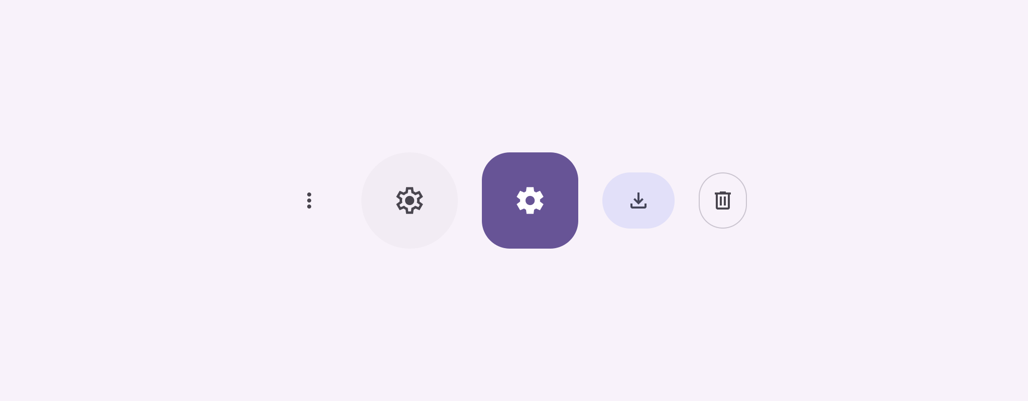 5 botones de íconos con diferentes íconos (configuración, más, etcétera). Algunos están rellenos, lo que indica que están seleccionados, y otros están delineados.