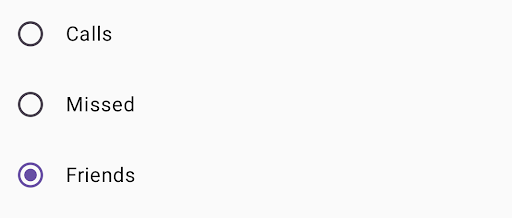 فهرستی از سه دکمه رادیویی با برچسبهای تماسها، تماسهای از دست رفته و دوستان. دکمه رادیویی دوستان انتخاب شده است.