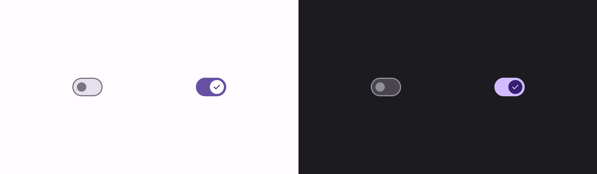 Contoh komponen Switch dalam mode terang dan gelap.