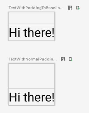 Varias vistas previas de elementos de texto; una muestra un padding común entre los elementos, y la otra el padding desde una línea de base a la siguiente.
