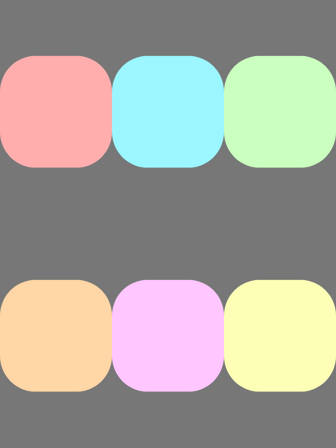 أسطر متعدّدة من العناصر موزّعة على طول المحور العرضي مع مساحة حولها