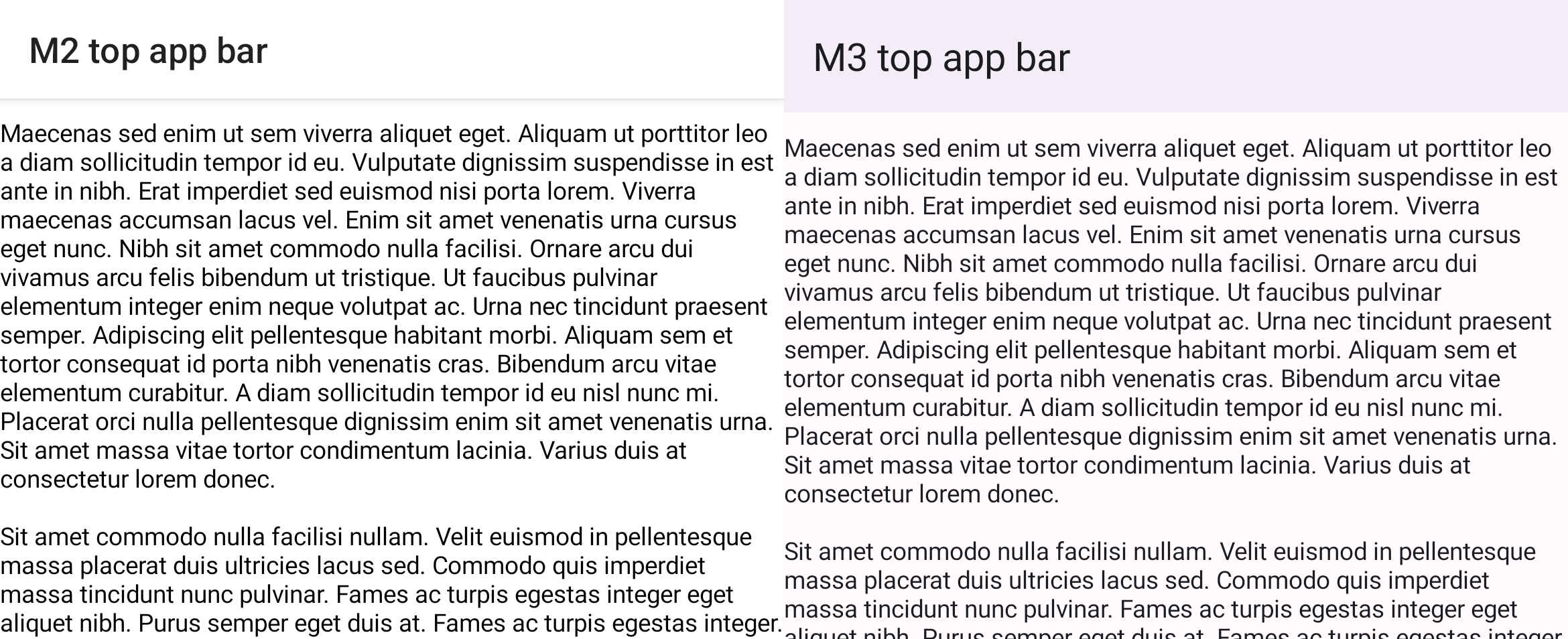 Comparaison des échafaudages M2 et M3 avec la barre d'application supérieure et la liste déroulante