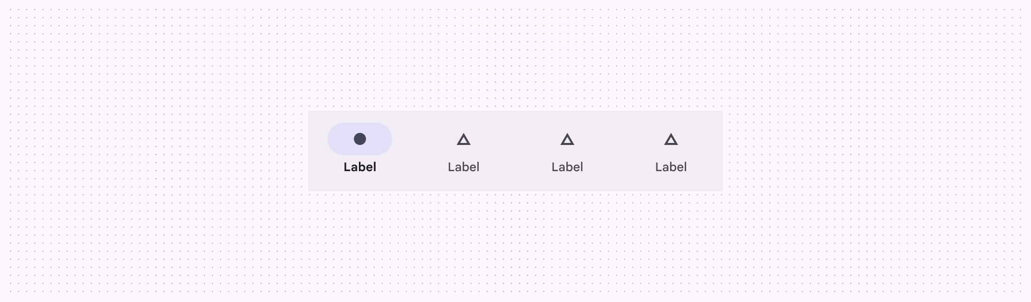 Menu navigasi dengan 4 tujuan. Setiap tujuan memiliki nama placeholder yang disebut "Label", dengan tujuan yang dipilih muncul dengan ikon lingkaran, dan tujuan lainnya sebagai segitiga.