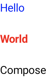 Drei Absätze in drei verschiedenen Stilen: blau, rot und fett sowie schlicht schwarz