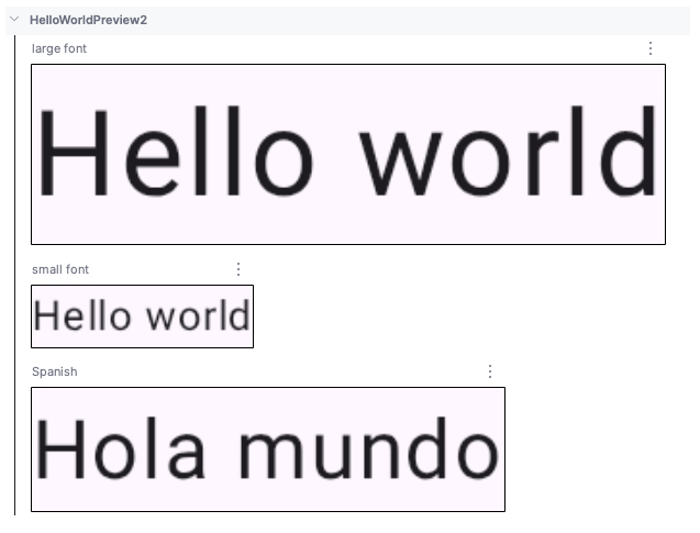 Android Studio 的 Design 标签页，显示了采用所有配置的可组合项