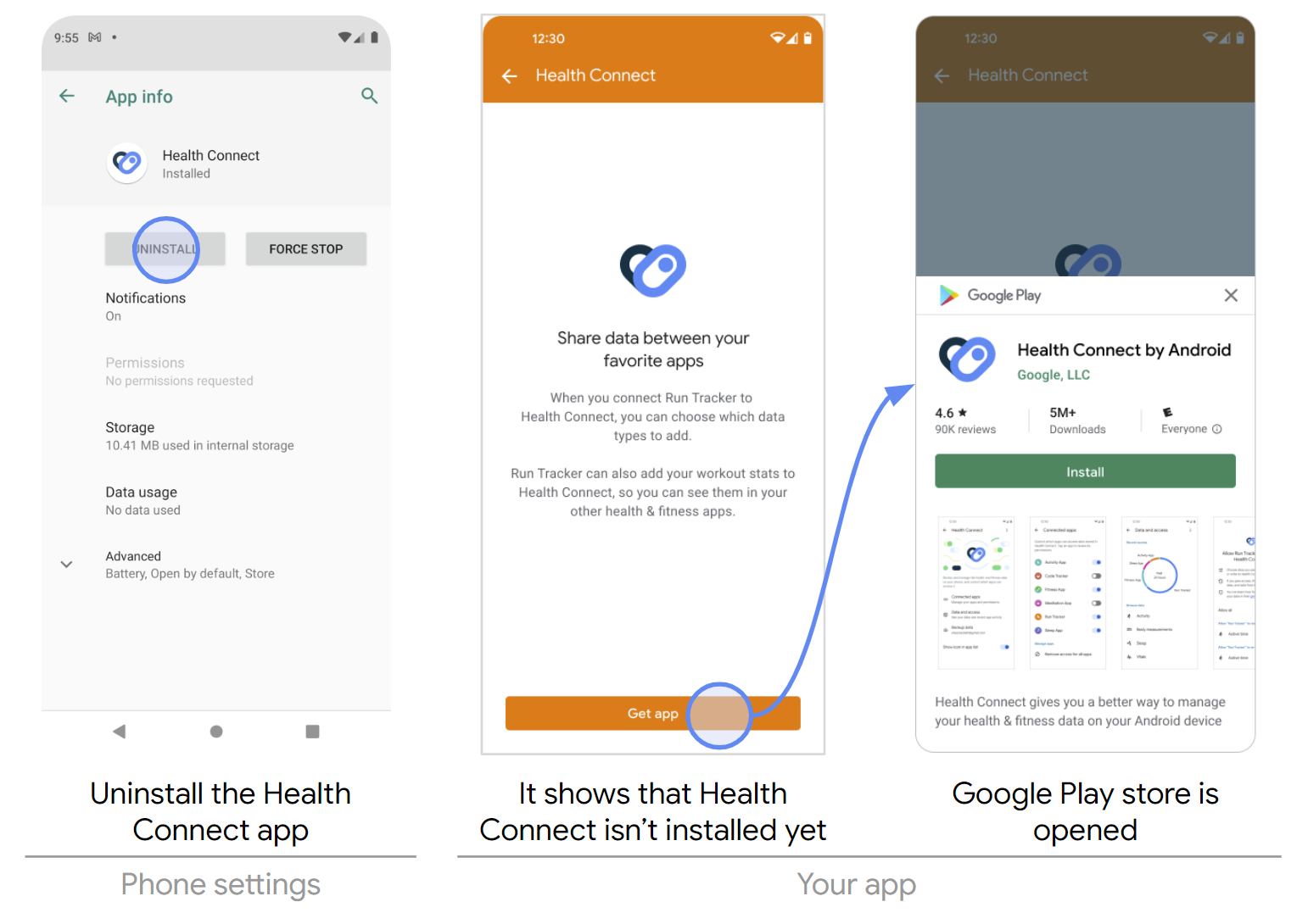 พยายามผสานรวมกับ Health Connect ขณะไม่ได้ติดตั้ง