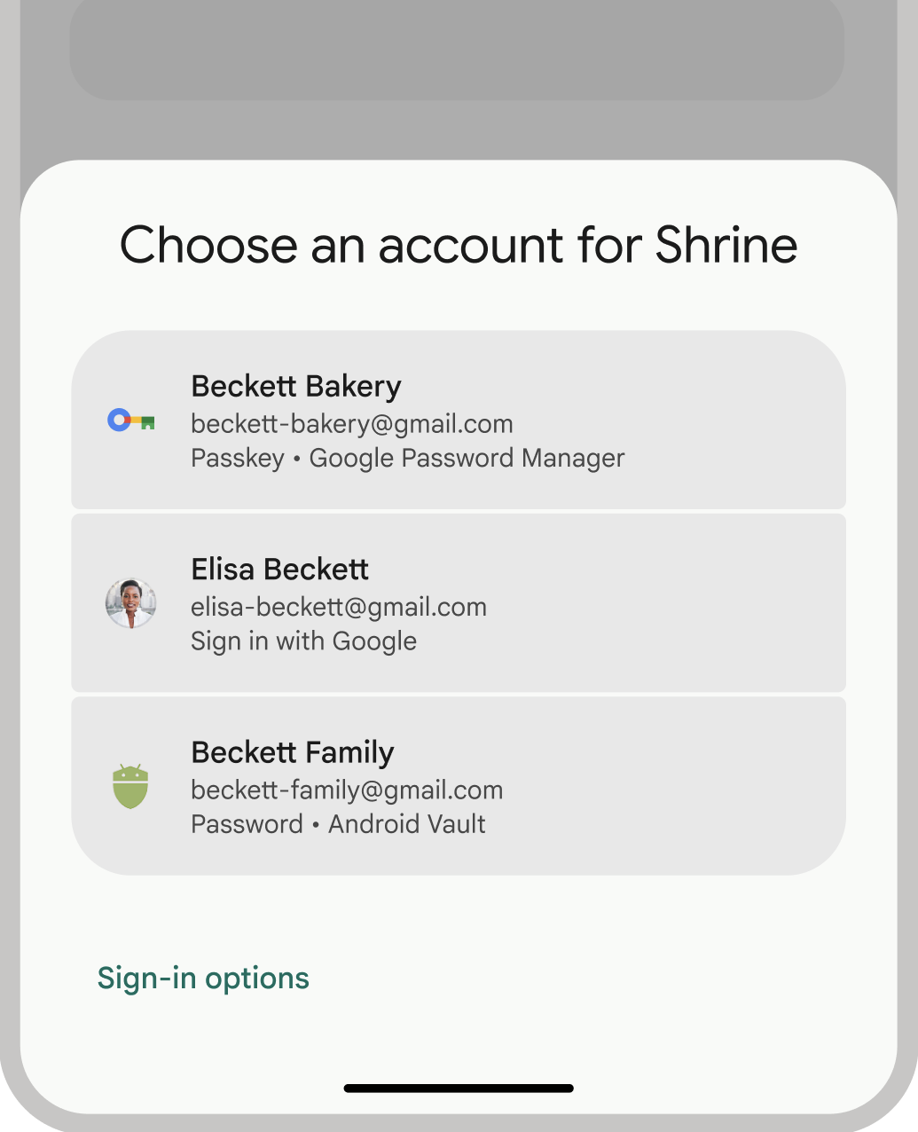 L&#39;interfaccia utente di Credential Manager per passkey, password e accessi federati