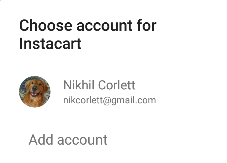 מסך בחירת החשבון של Google עם רשימה של חשבונות שאפשר לבחור מתוכם כדי להיכנס