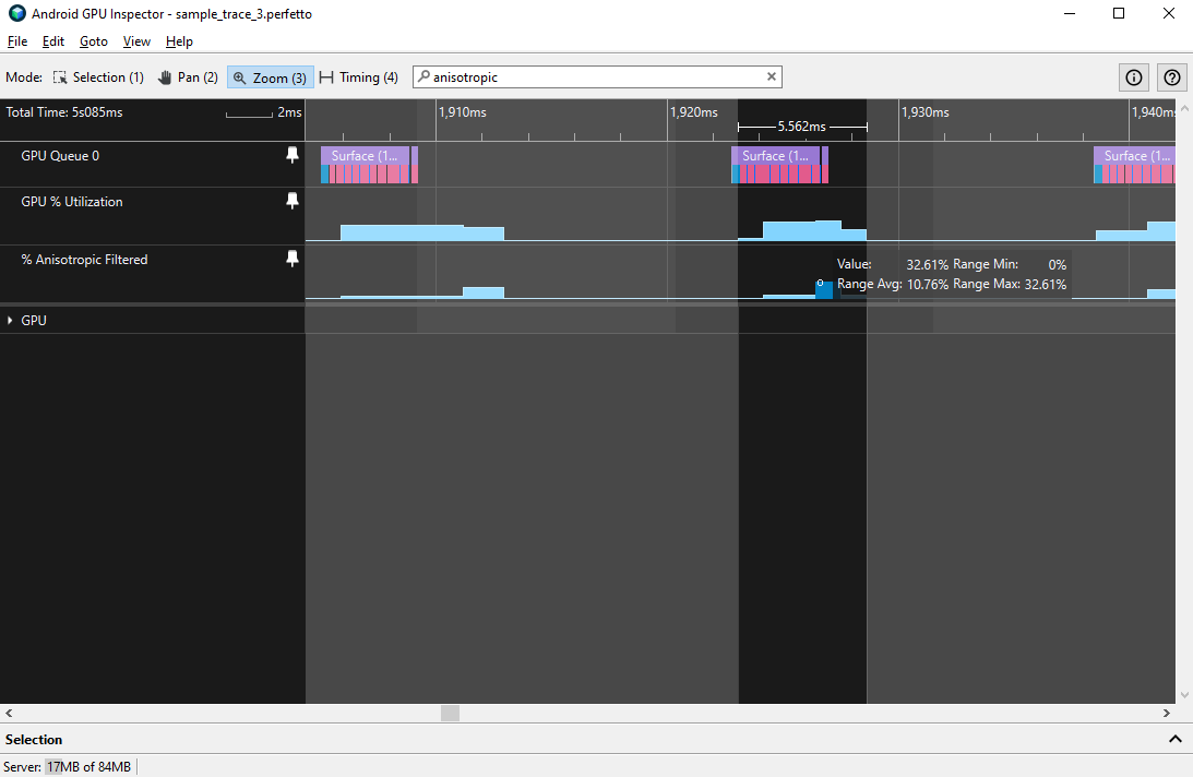 किसी एक फ़्रेम के लिए, ऐनिसोट्रॉपिक फ़िल्टर किए गए पिक्सल का प्रतिशत. इसकी औसत वैल्यू 10.8% है