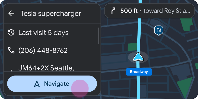 Включен шаблон панели с информацией о местоположении и кнопкой «Навигация»