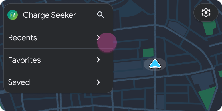 List template included in the Map + Content template containing
          Recents, Favorites, and Saved sublists