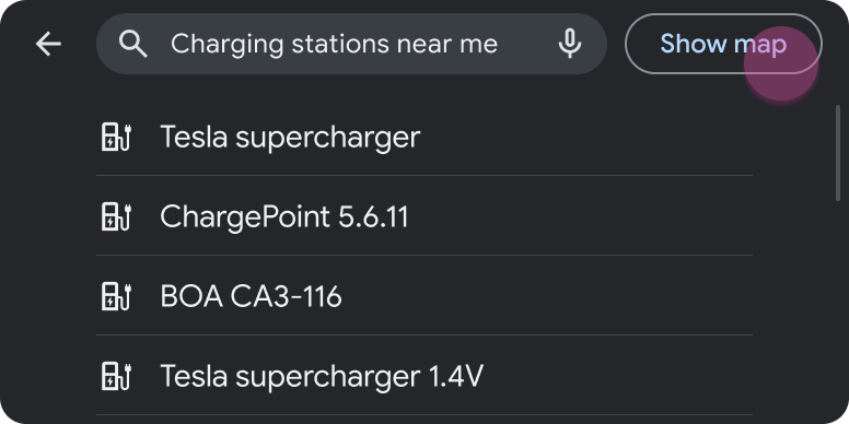 Geçmiş konumların listesini ve Haritayı Göster düğmesini içeren arama şablonu