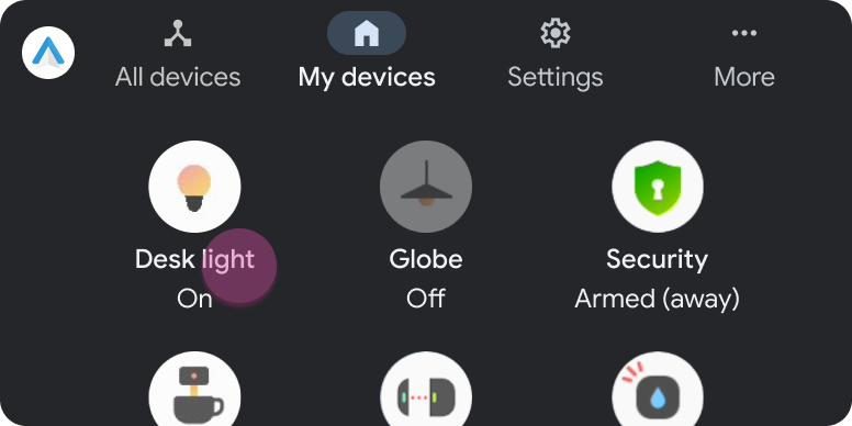 Plantilla de pestaña con 4 pestañas y cuadrícula integrada de elementos