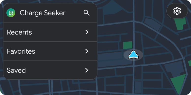 Modèle de liste de lieux avec les listes "Récents", "Favoris" et "Enregistrés"