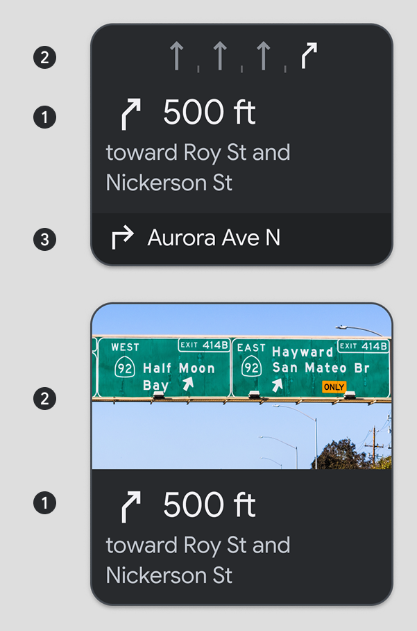 Mock-ups of routing card details in routing state