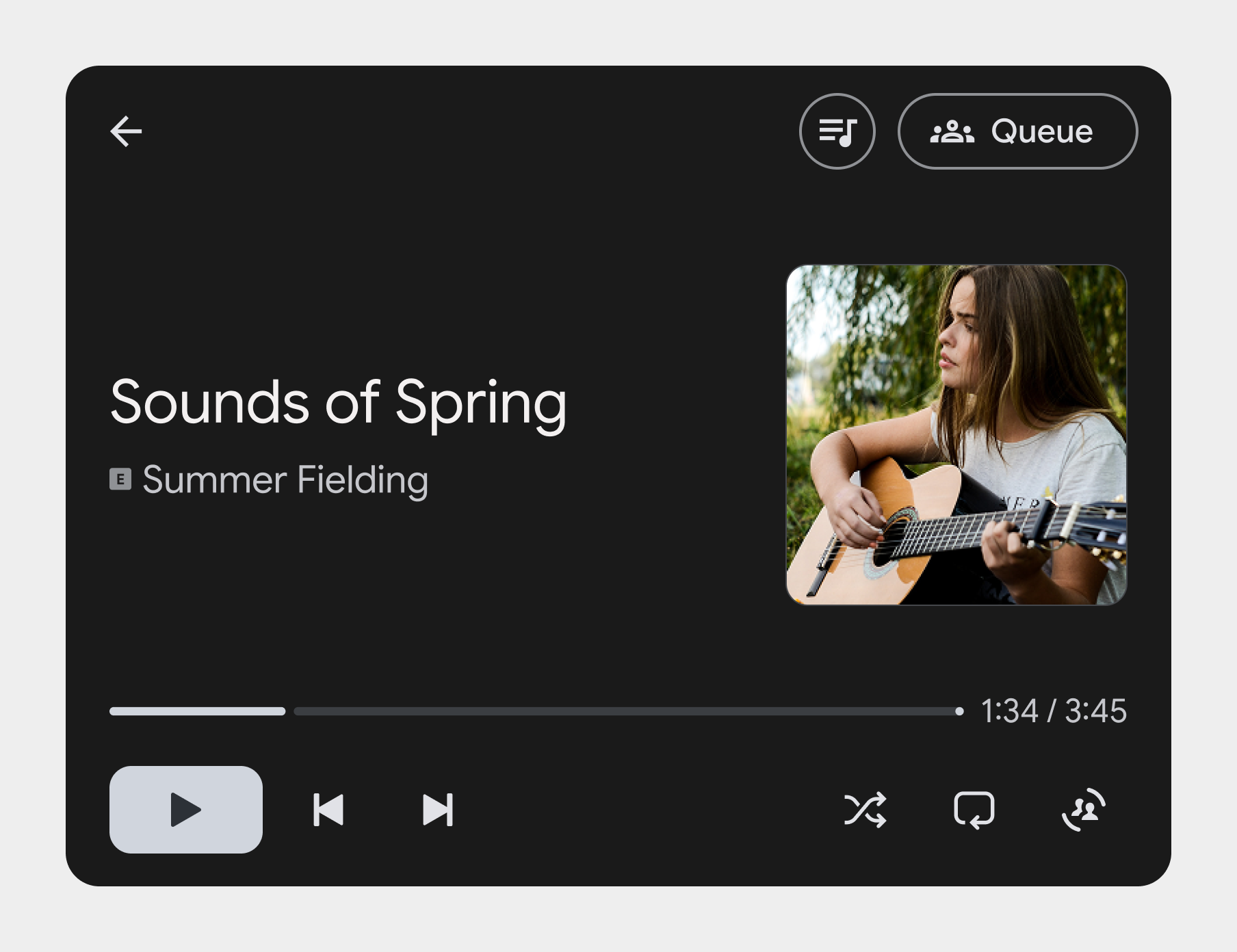 Image representing a now playing screen