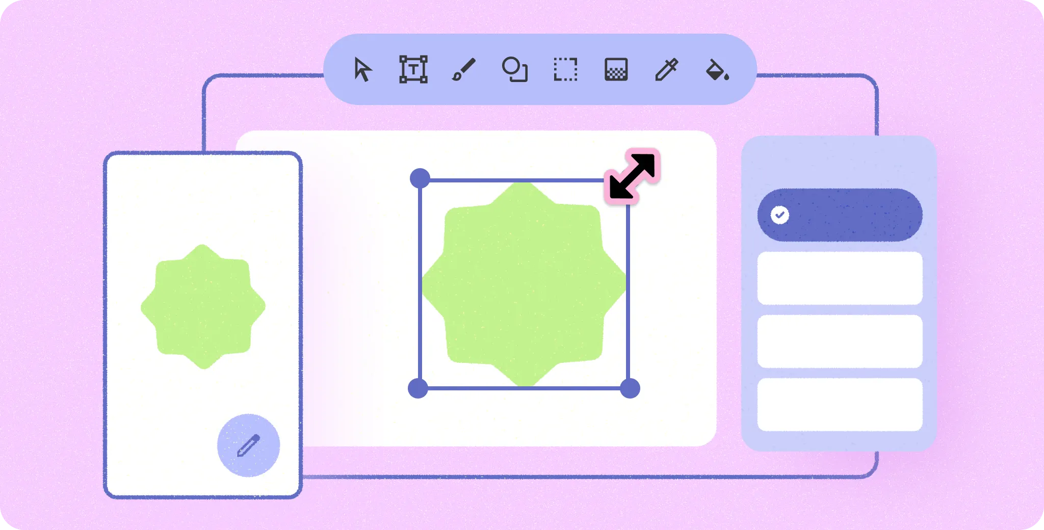 وایرفریم برنامه که در اندازههای مختلف تطبیق مییابد.