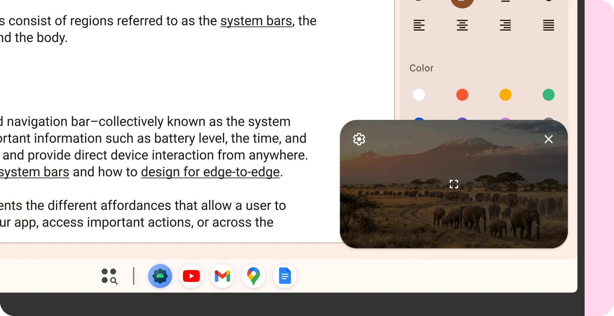 Tablette pencere içinde pencere modu.