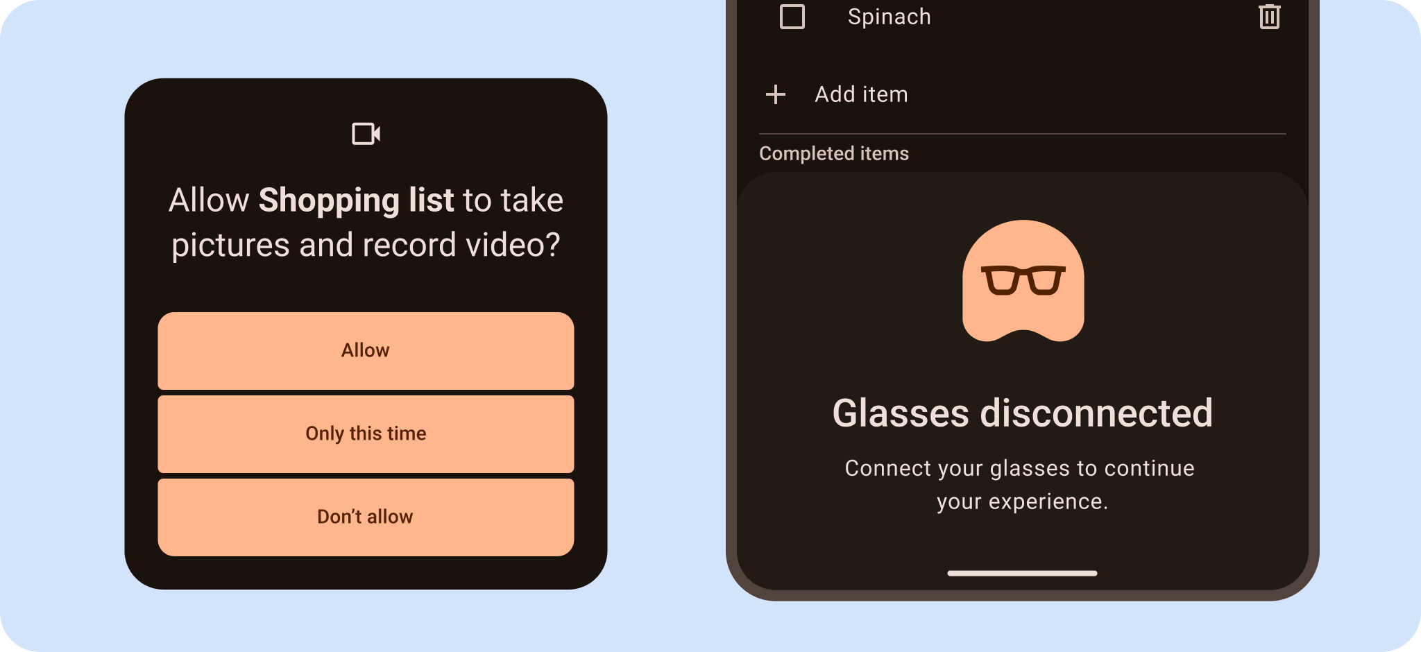 Account for different app states both within your core app and glasses
app.