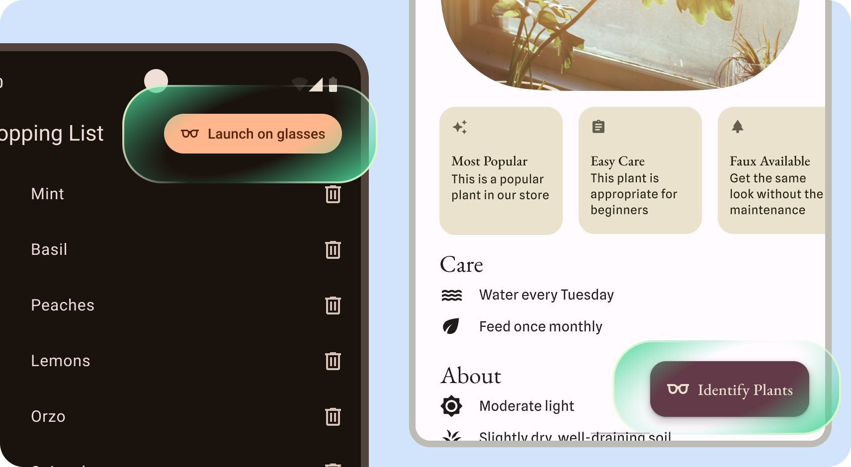 برنامههای موبایل با دکمههایی که برنامههای عینک را باز میکنند.