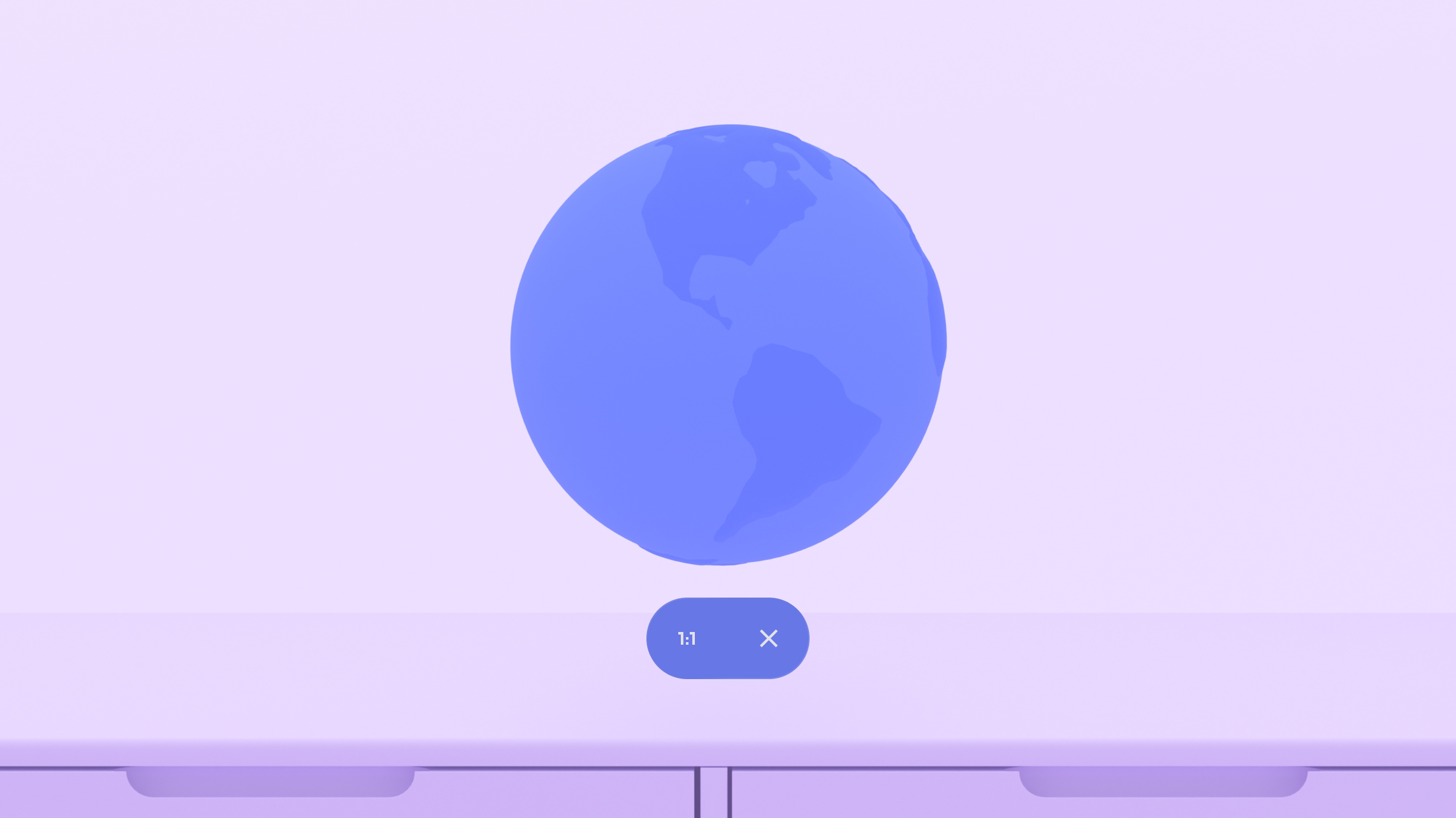 Чтобы увеличить размер 3D-глобуса со 100% до 135%, пользователь сводит большой и указательный пальцы на каждой руке и делает жест вовне.