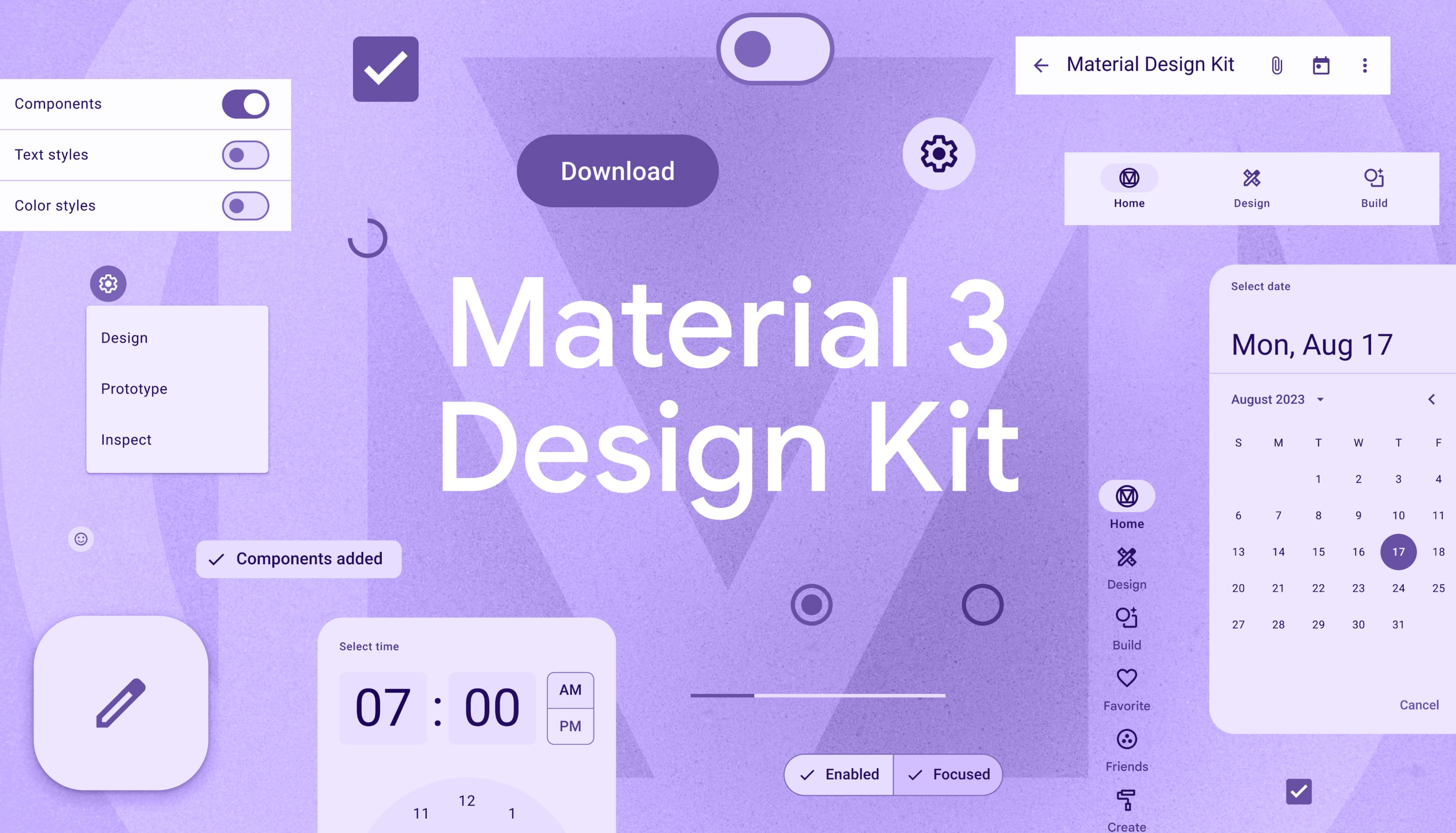 Material 3 Design
Kit के एलिमेंट का कोलाज