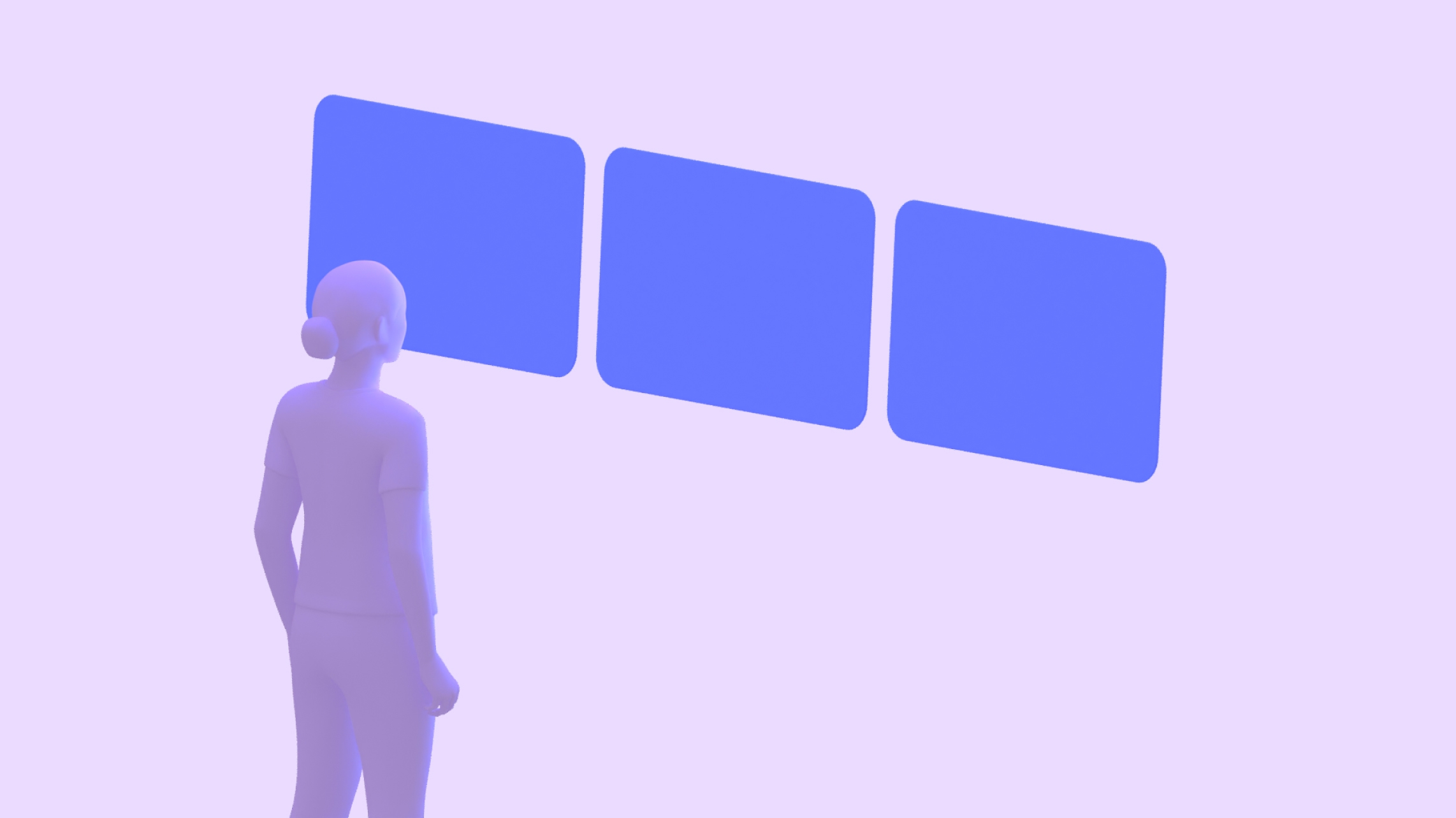 एक व्यक्ति, एक साथ रखे गए तीन पैनल को देख रहा है