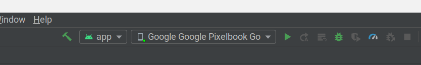 La Chromebook aparece en el menú de dispositivos de Android Studio.